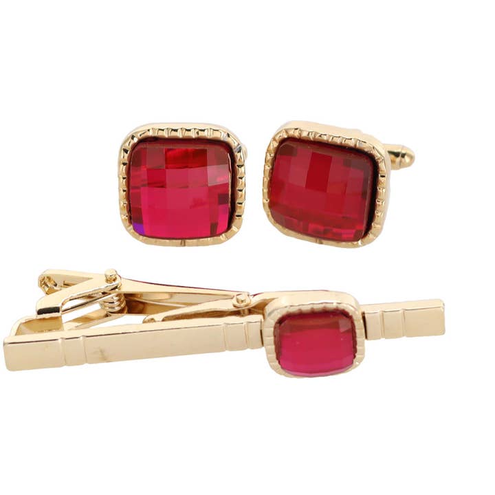 Dubal Brothers - Wholesale Cufflinks - Vittorio Vico Square Colored Crystal Cufflinks & Tie Bar Set by Classy Cufflinks14