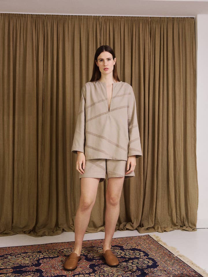 Light grey kaftan top in sustainable terry cotton (unisex) for wholesale by WAY