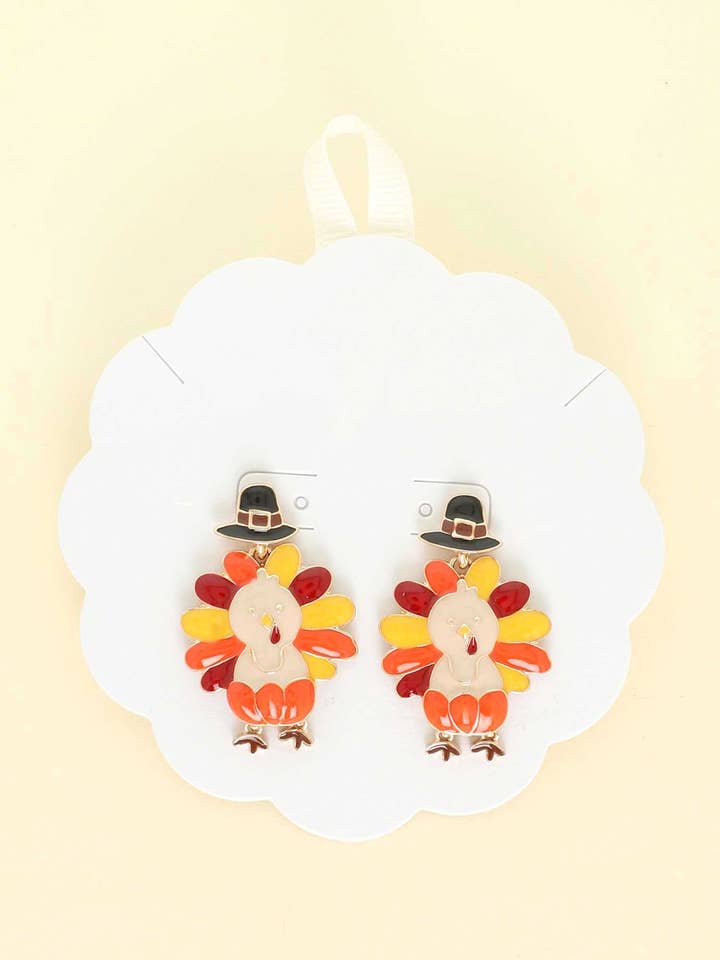 Thanksgiving Pilgrim Hat Turkey Shaped Enamel Post Earrings for wholesale by SP Sophia Collection