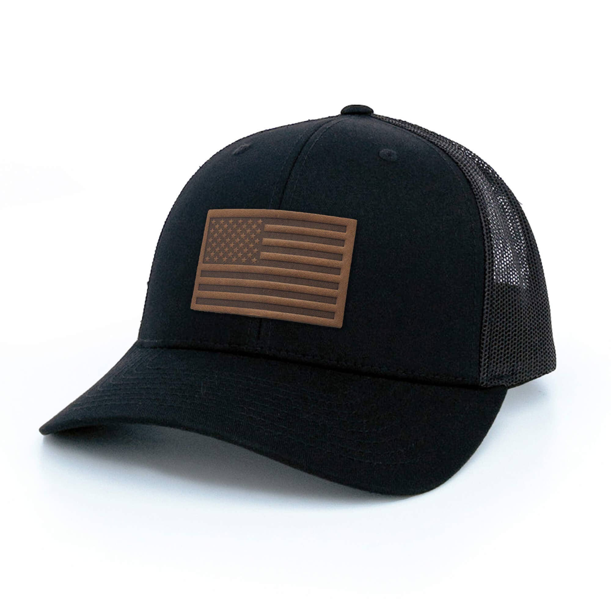 Byward Outfitters - Wholesale Trucker Hat - Unisex - American Flag Leather Patch Hat0
