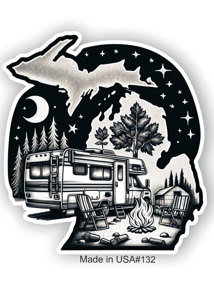 Camping Under the Stars in Michigan Sticker for wholesale by Big monkey