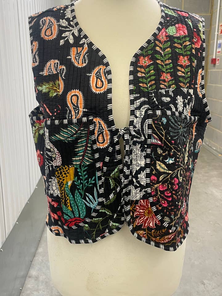 100% Quilted Cotton Reversible Waist Coat - One size for wholesale by Funky Yak Ltd