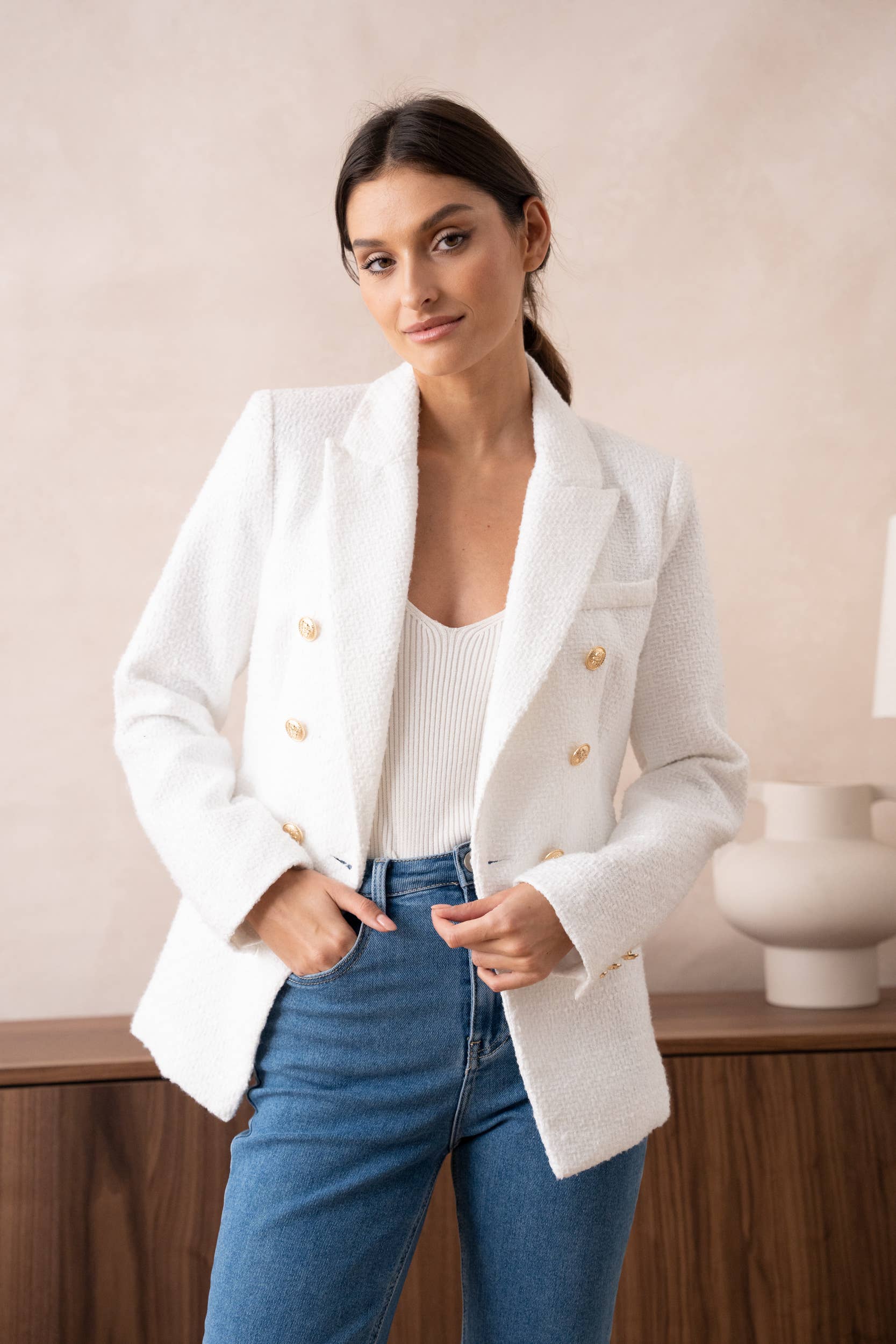 Attentif Paris – wholesale Jacket – Women's – Slim Fit Plain Tweed Jacket22