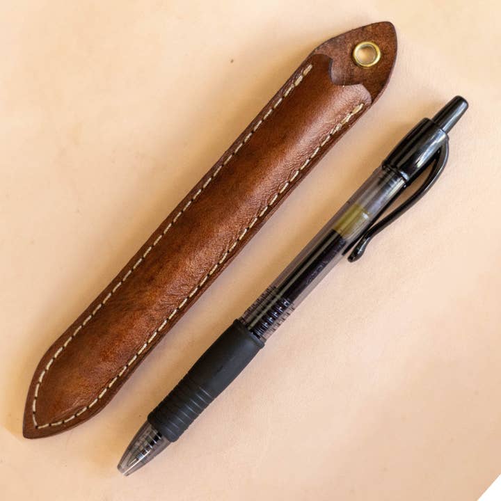 Brown Leather Sleeve with Pilot G2 Pen for wholesale by Kc Laser Co