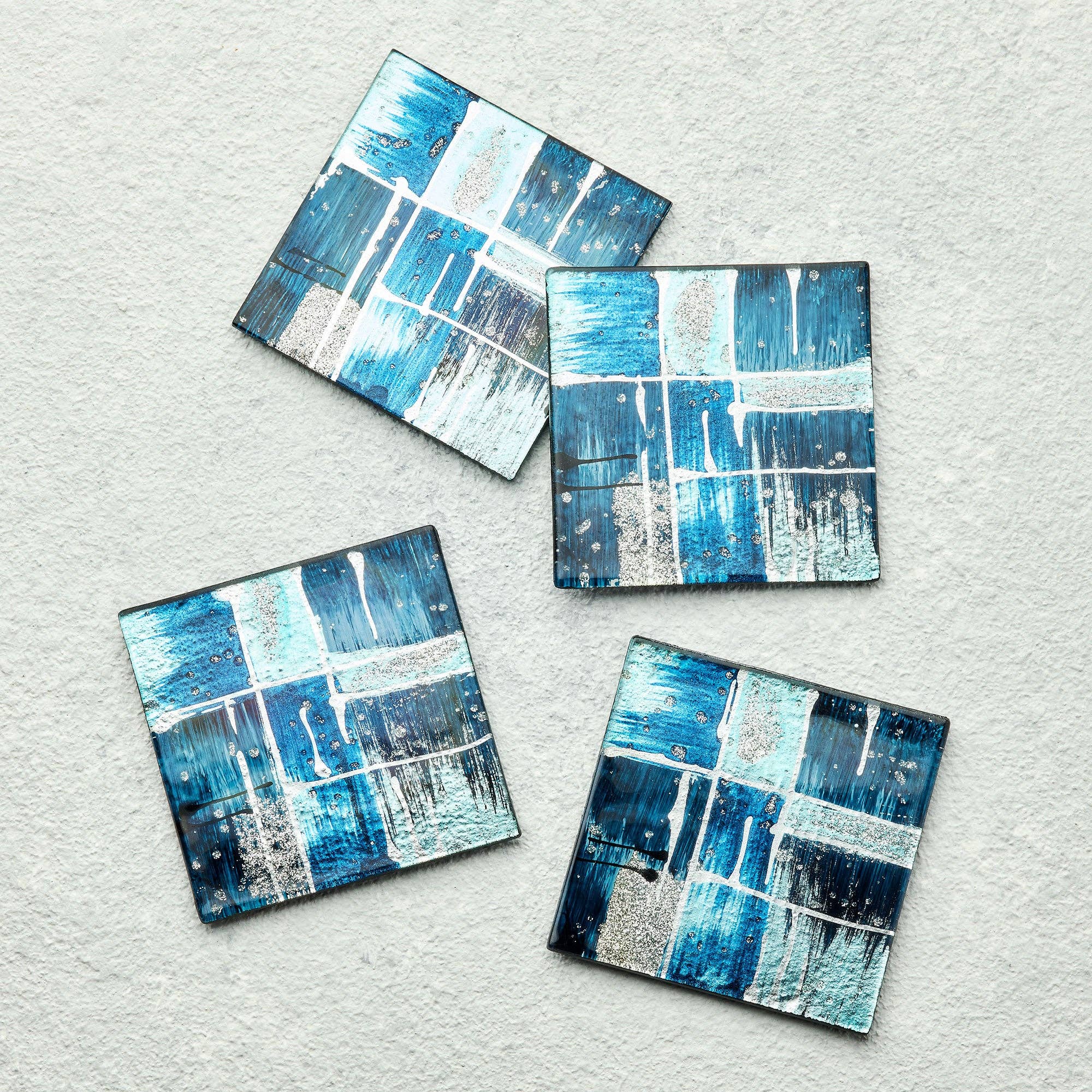 Sienna Glass – wholesale Coasters – Set of 4 Coasters - Piazza - Blue1