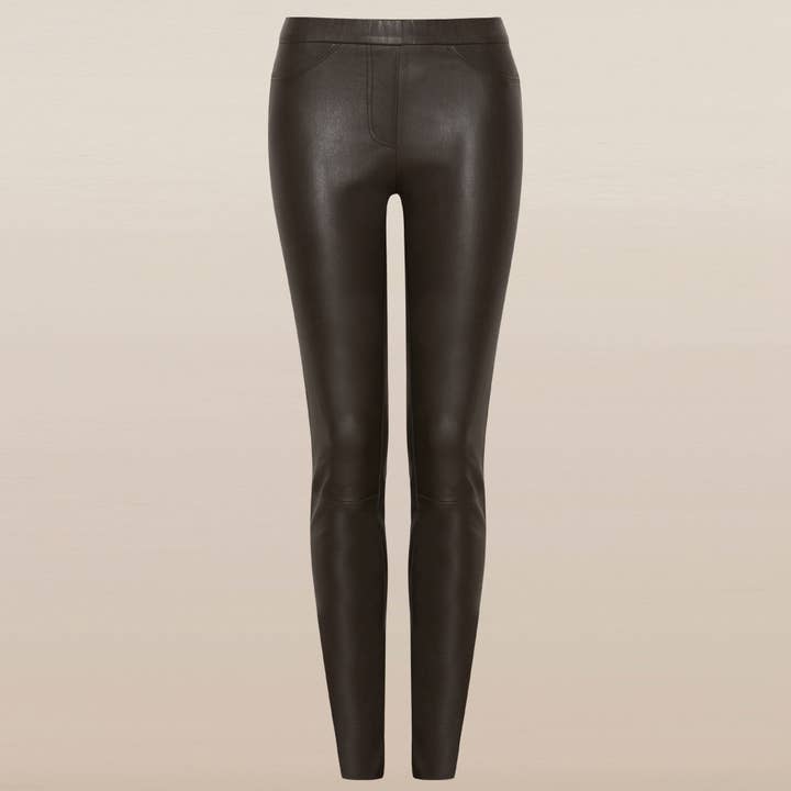 Lena stretch leather leggings. Olive nappa. for wholesale by AYASSE