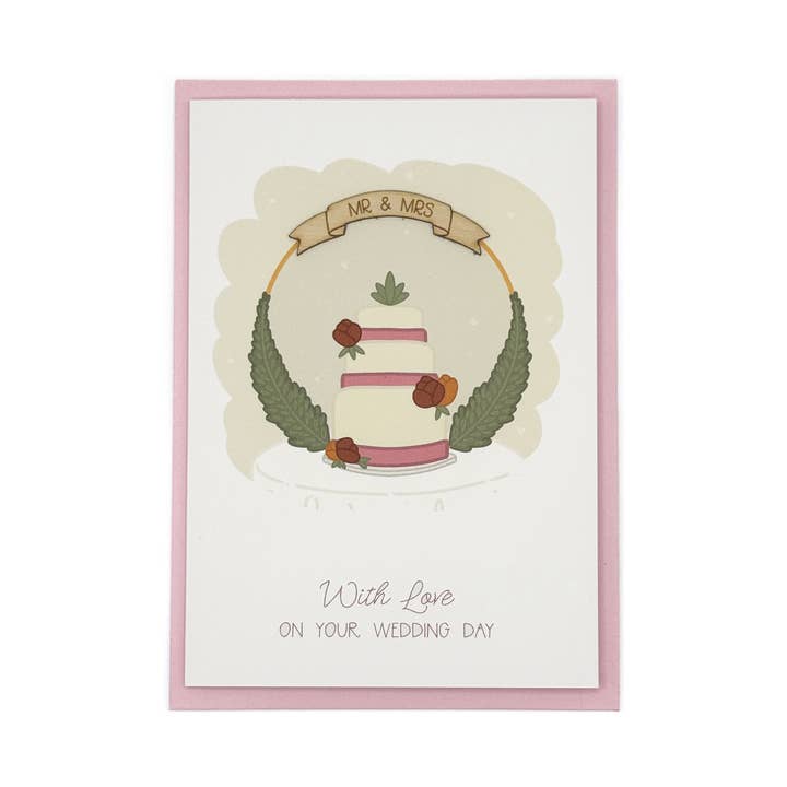 Wedding Cake Wooden Illustrated Card for wholesale by Altered Chic