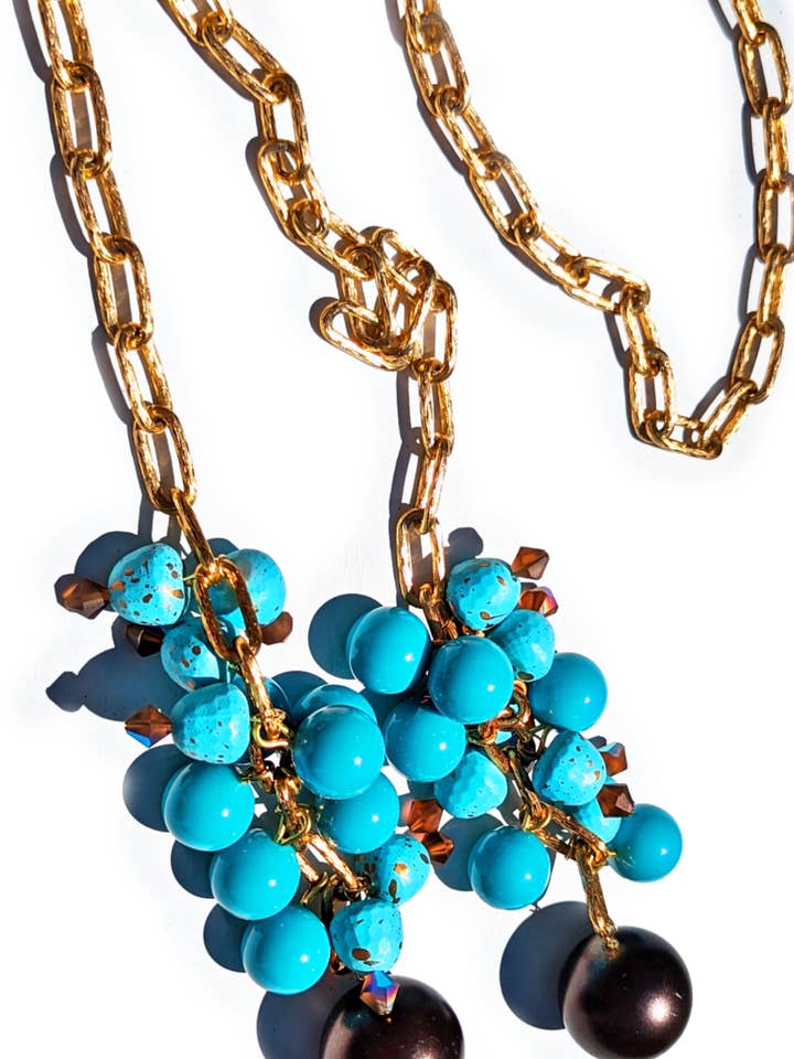 All Vintage Turqouise Browns Long Tie Necklace Gay Isber one of a kind USA for wholesale by Gay Isber Designs