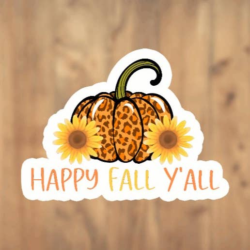 Happy Fall Y'all Vinyl Sticker | Laptop Sticker | Tumbler Sticker | Phone Sticker | Planner Sticker for wholesale by All for Iris