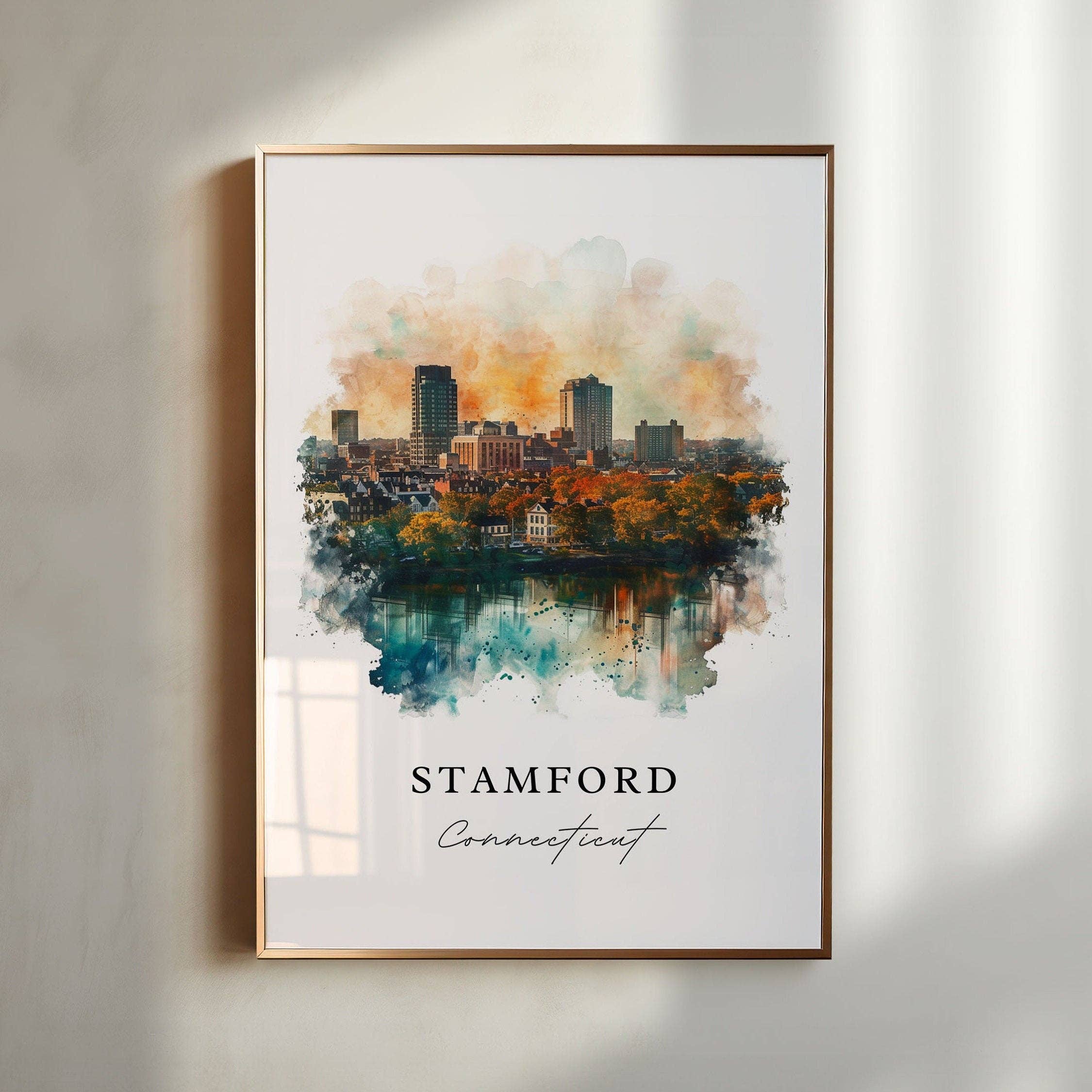 Premium Travel Art – wholesale Konsttryck – Stamford CT Väggkonst, Connecticut Print, Stamford Väggkonst, Stamford Gåva, Resetryck, Reseposter, Resegåva, Inflyttningspresent0