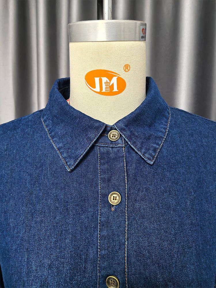 Navy Blue 2025 NEW Vintage VNeck Denim Dress Chic French Elegance for wholesale on Faire7