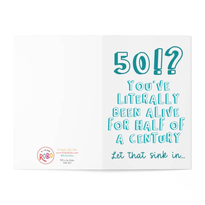 R is for Robo - Vendita all'ingrosso Biglietti di auguri - Divertente biglietto di auguri per il 50° compleanno Sassy Greeting Cards2