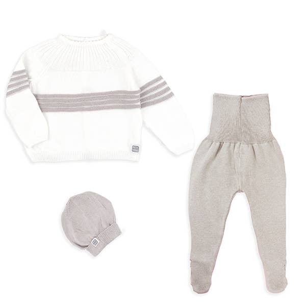 Minutus - Wholesale Clothing Set - Baby - Baby set in grey and cream Spot knit (3 pieces)2