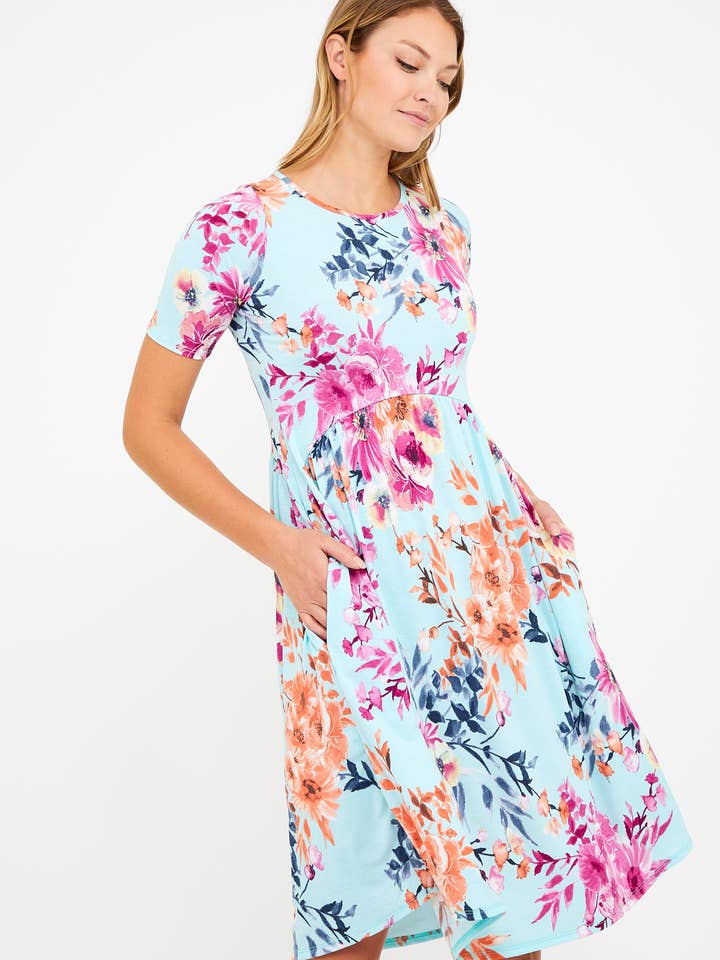 PLUS SIZE FUN FLORAL DRESS WITH POCKETS - X213365D for wholesale by Chris & Carol Apparel