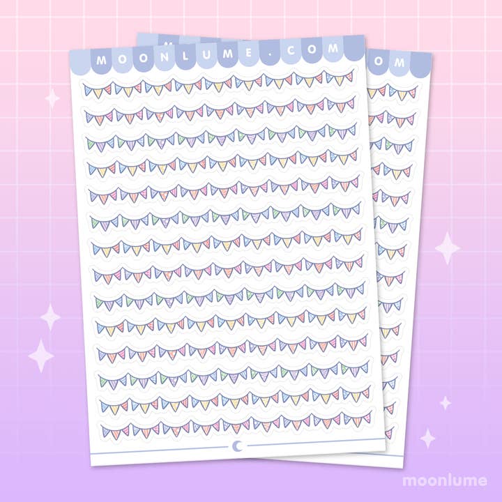 Hoja de pegatinas A6 de vinilo e impermeable con banderines de guirnalda divisoria para venta al por mayor de Moonlume