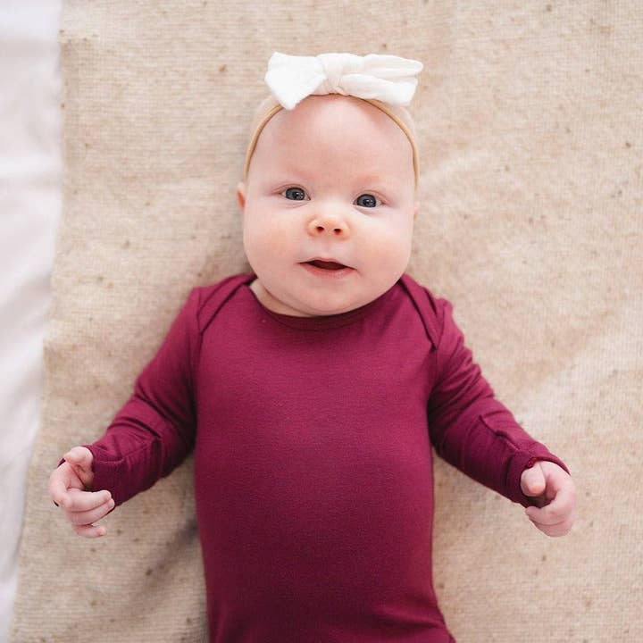 Long Sleeve Bodysuit - Burgundy - Ploom Basics Bamboo for wholesale by Ploom Baby