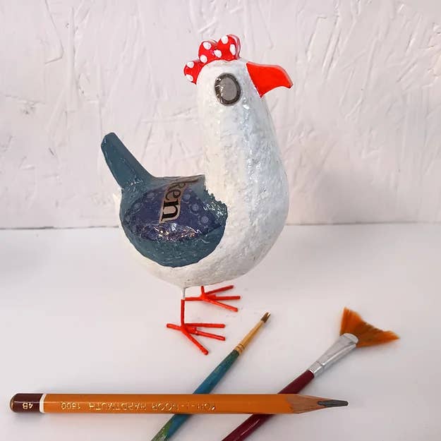 Tania Holland Gallery - Wholesale Sculpture - Chicken Posh Paper Mache Bird Sculpture Mixed Media Artwork