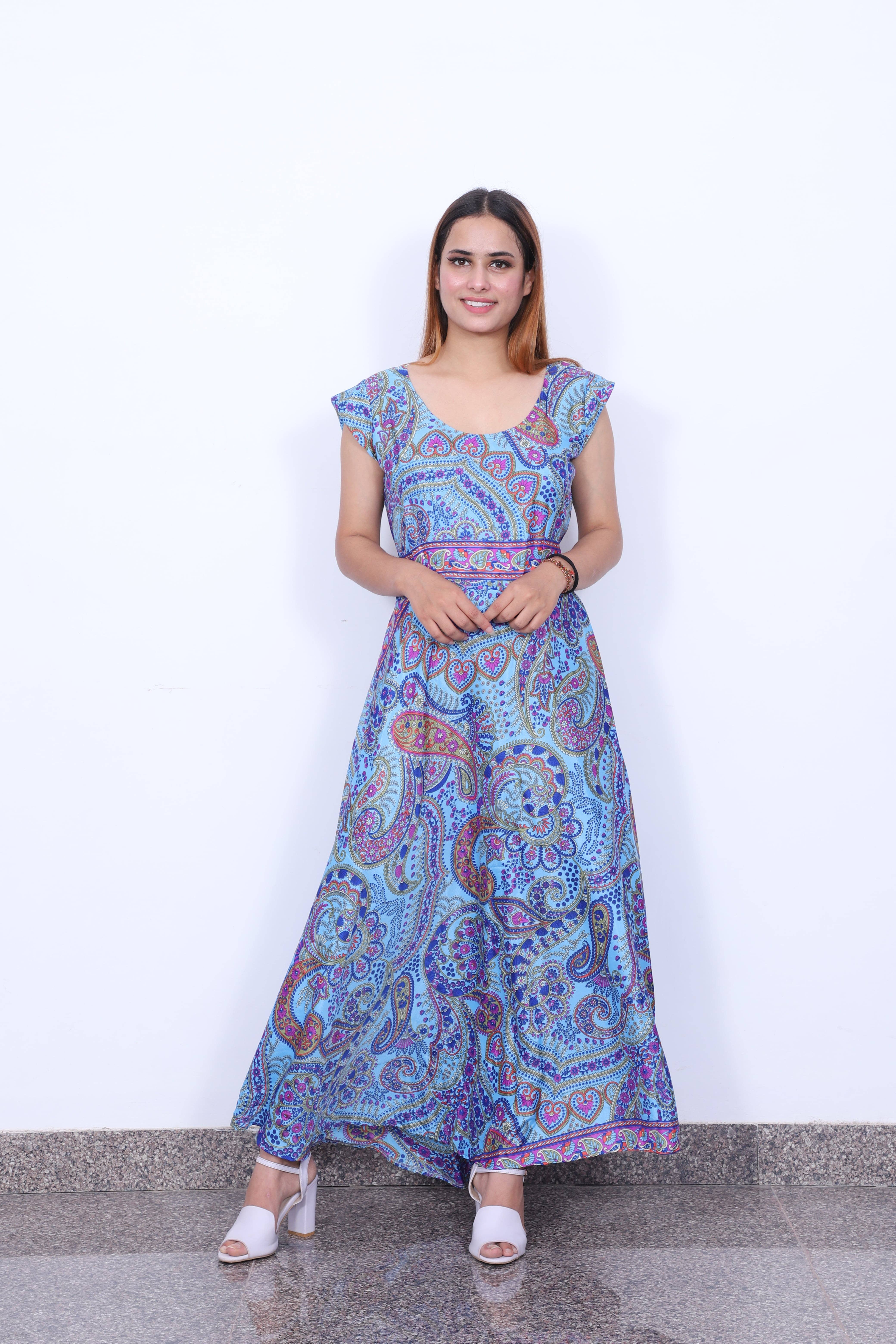 Humanity Centred Designs – Vestido - Mulher por atacado – A linha floral impresso vestido queimado com manga de boné7