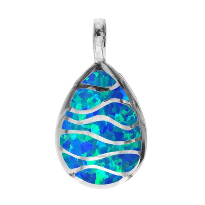 Ana blue opalique wavy pendant for wholesale by Kali Ma Designs - Sterling Silver Jewellery