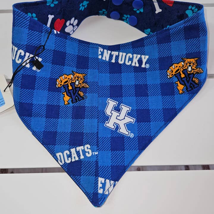 Blue Checkered Licensed UK Fabric with I Heart Paw Fabric for wholesale by DJS & K Handcrafted