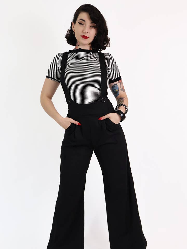 Sort Suspender Swing Bukser for engroshandel hos BONSAI KITTEN
