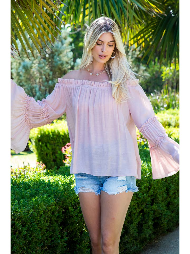 Sweet Lovely by Jen - Wholesale Blouse โ Womenโs - TIERED BELL SLEEVE OFF SHOULDER TOP36