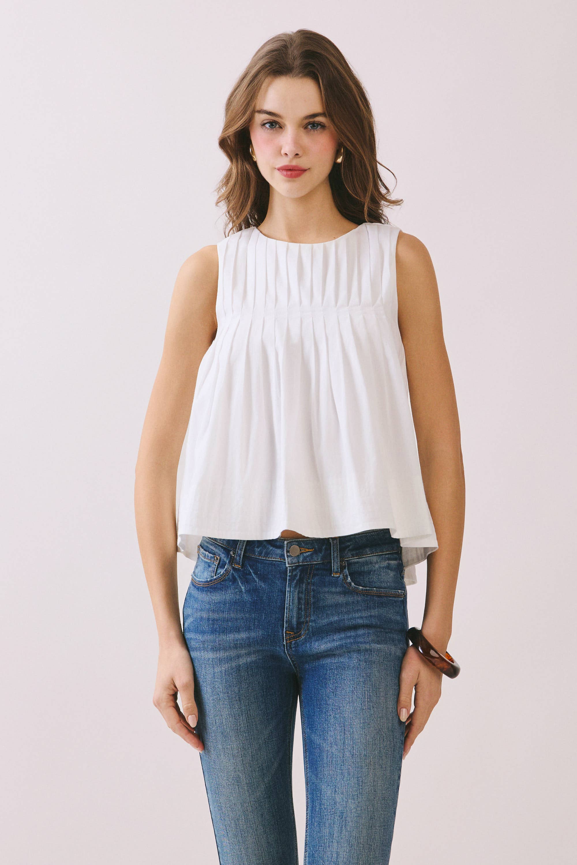 TCEC - Wholesale Blouse - Women's - CT9082-Pleated Detail High Low Sleeveless Top0