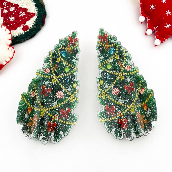 Glänsande julgrans kreativt tryck hårklämma för wholesale av mildstyles