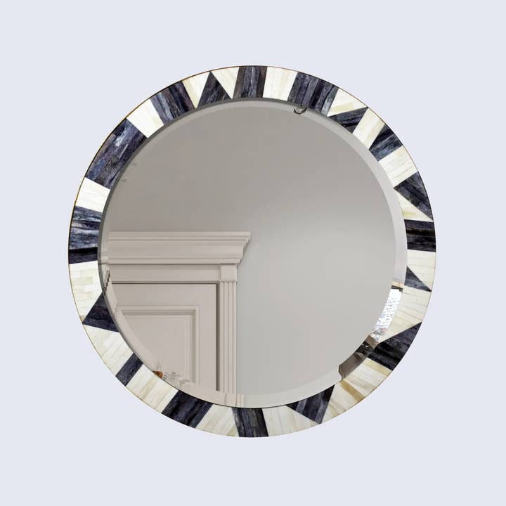 Bone Inlay Chaucer-Duchess Round Wall Mirror, 28", Grey for wholesale by Muqeem & Brothers