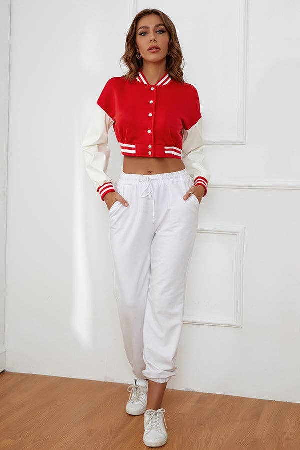 MB Fashion Wholesale - Wholesale Varsity/Baseball Jacket - Women's - MB FASHION CROPPED BUTTON DOWN JACKET 6466R3