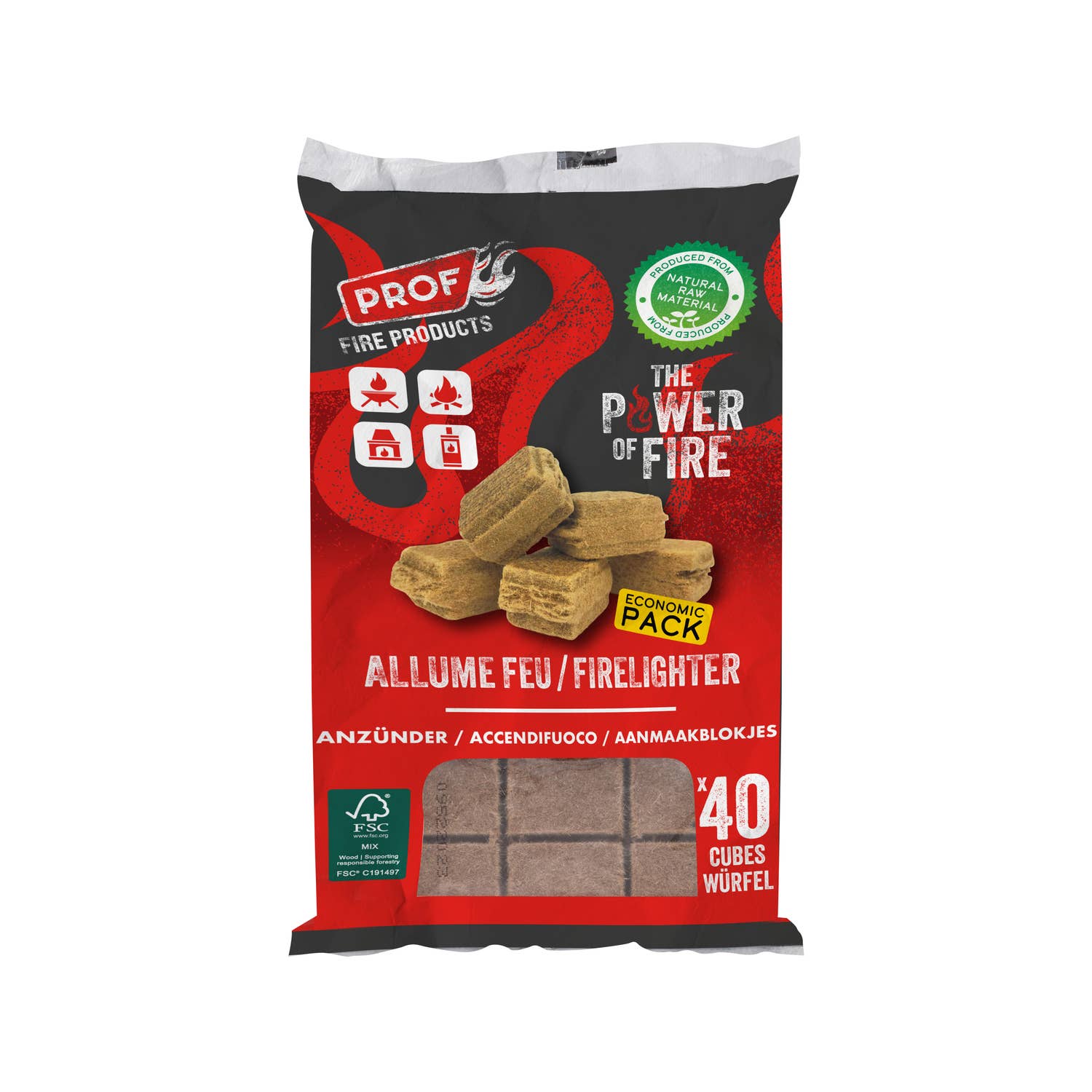 PROF - Wholesale Lighter - Pack of 40 Vegetable Firelighters With Wax - Ecological _ Natural