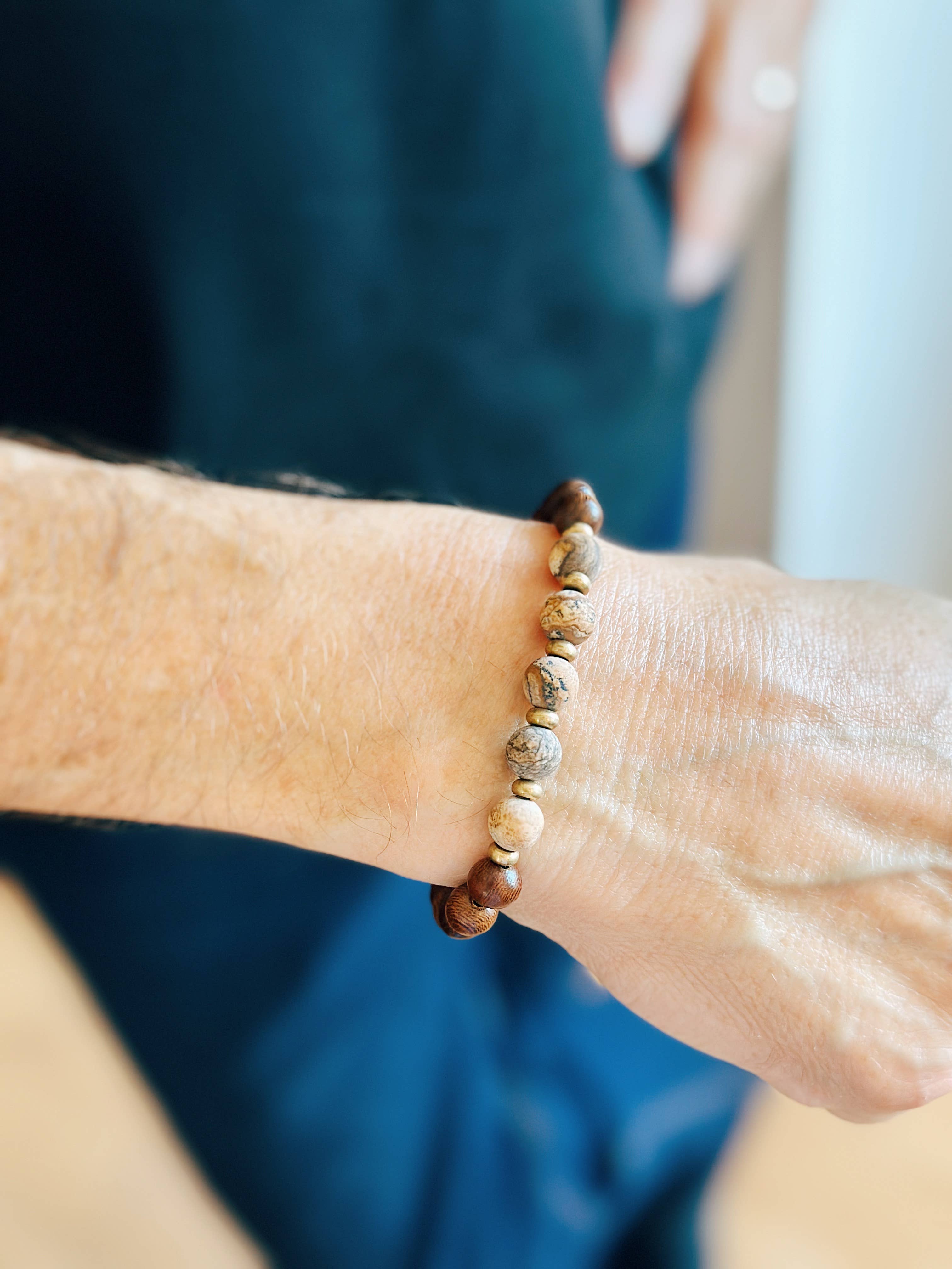 REMOVED BRAND – wholesale Pärlarmband – Jasper ädelsten + Mässing + Trä - 8 MM pärlarmband 2