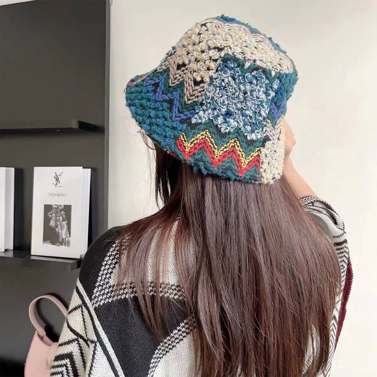 NINEXIS - Wholesale Bucket Hat - Women's - CWAH2213_ETHNIC RETRO COLOR MATCHING KNITTED BUCKET HAT11