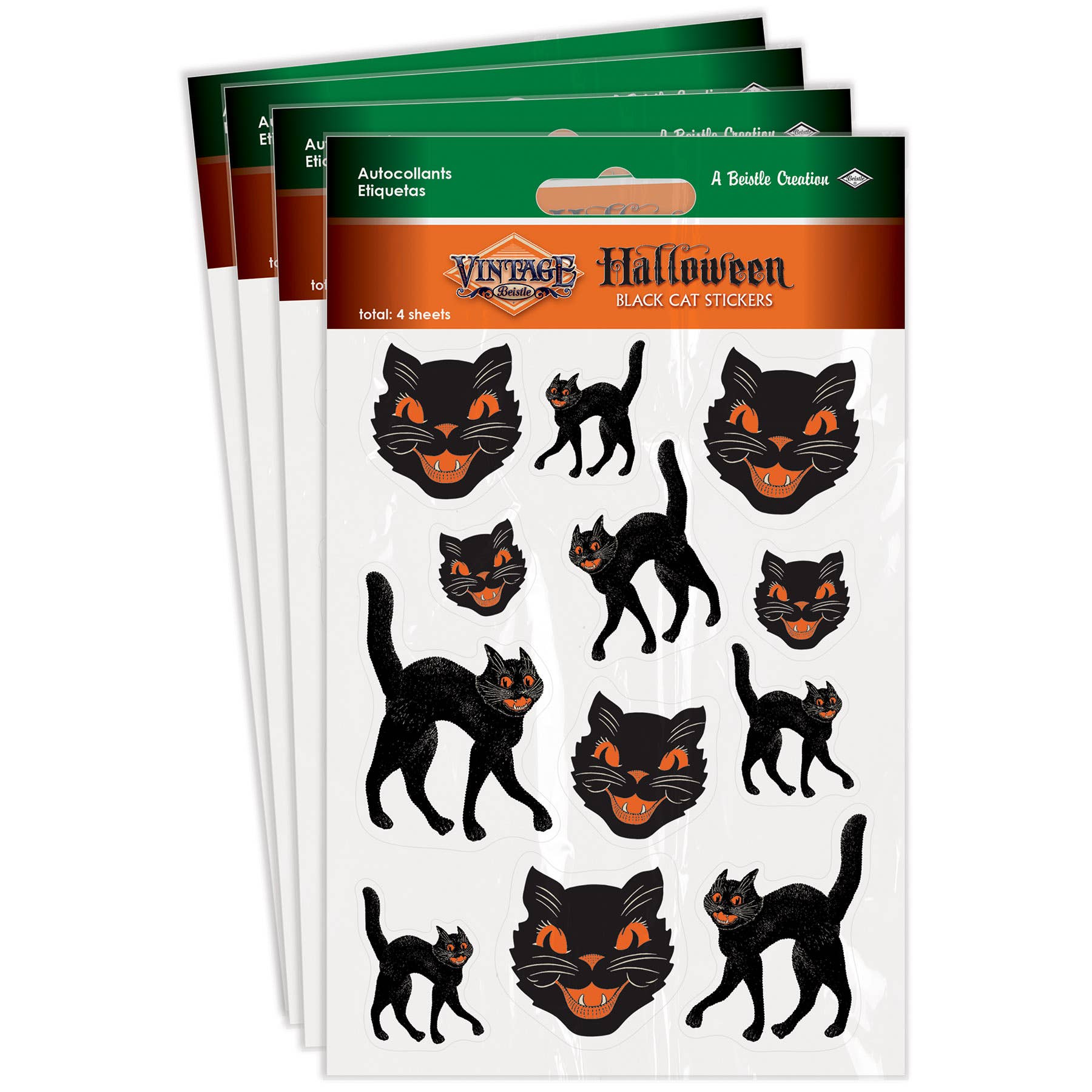 Beistle – Adesivo por atacado – Autocolantes Vintage de Gato Preto de Halloween, 4 folhas por pacote7