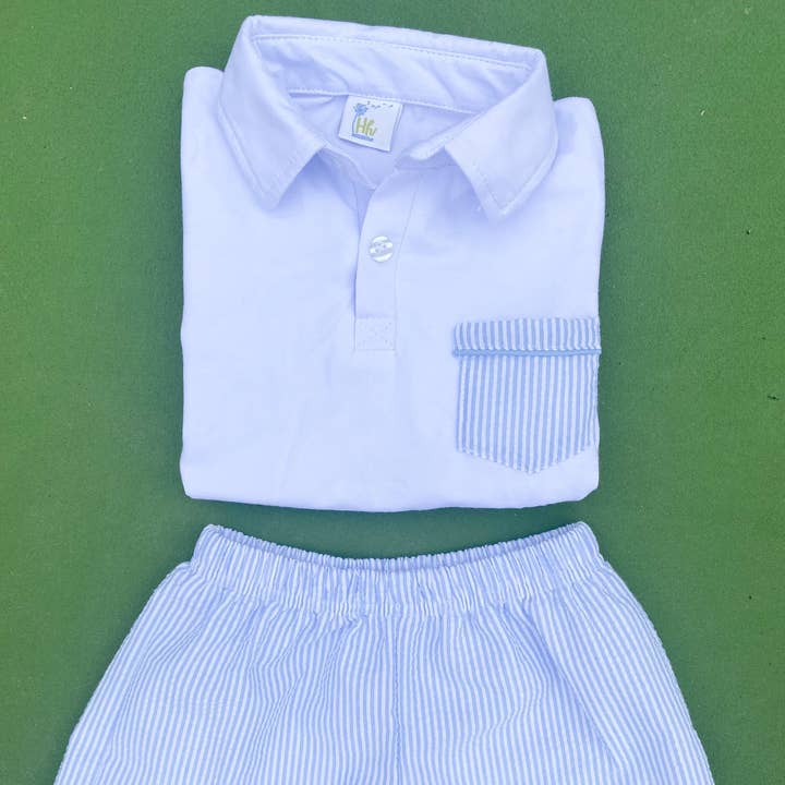 Seersucker Polo Short Set for wholesale by Huckleberry Hill Kids