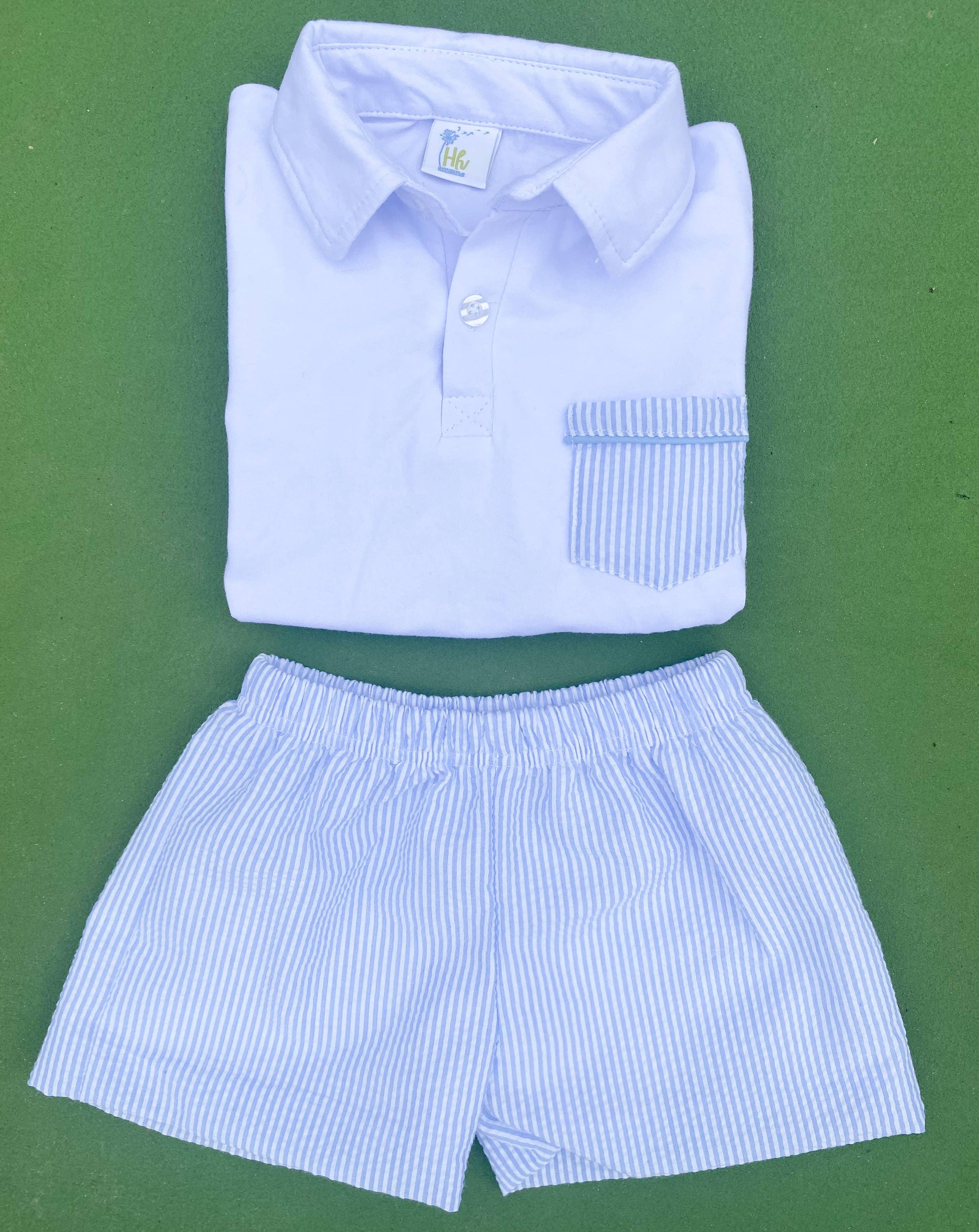 Huckleberry Hill Kids - Wholesale Top & Short Set - Kids - Seersucker Polo Short Set