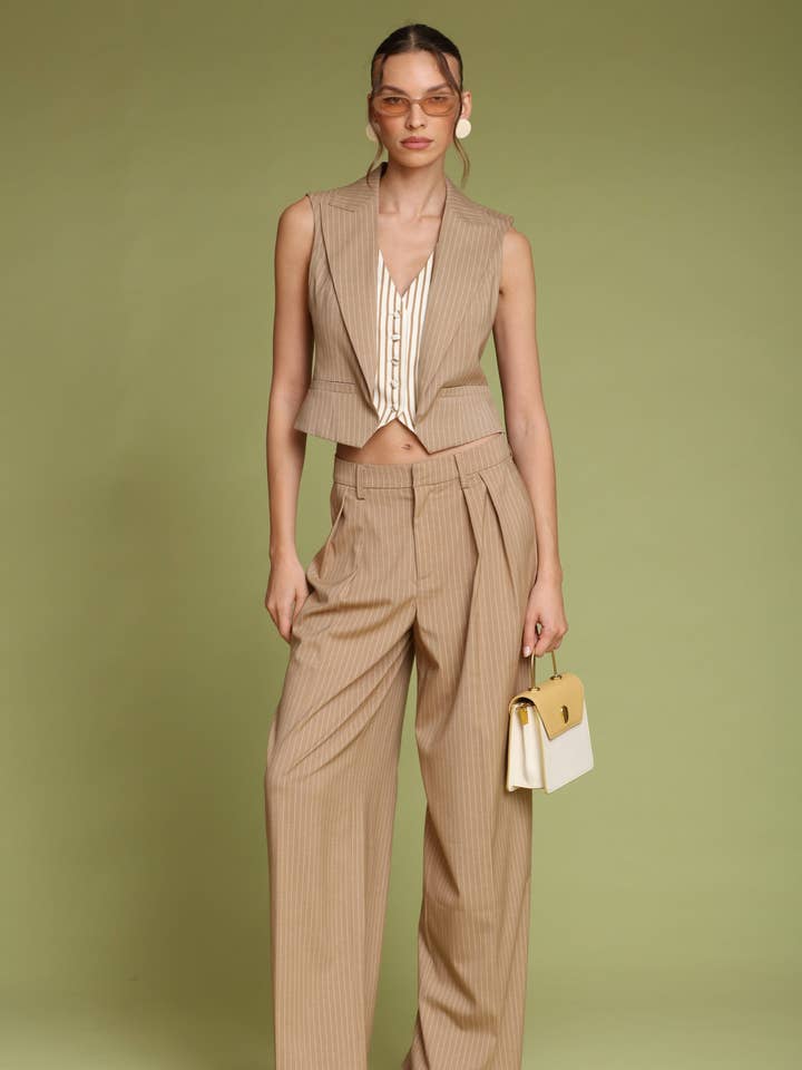 Pinstripe Wide Leg Trouser for wholesale by Avec Les Filles