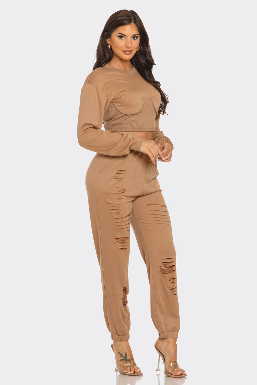 Julia by LoveJ - Wholesale Top & Pant Set (NOT Loungewear) - Women's - Round Neck Solid Top And Laser Cut Pants Set14