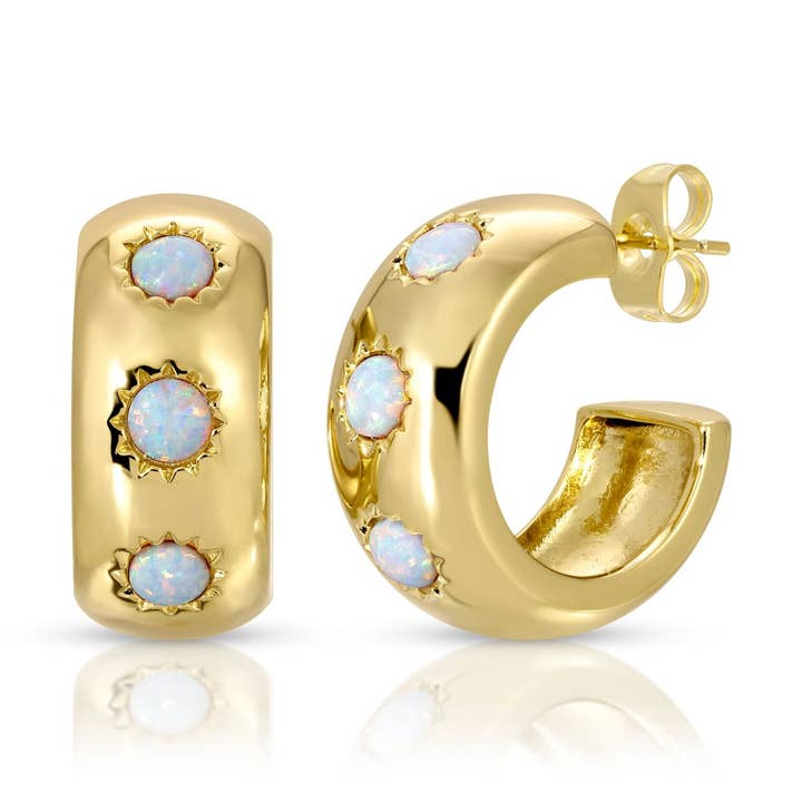 Chunky Stone Hoops- White Opal for wholesale by Elizabeth Stone Jewelry