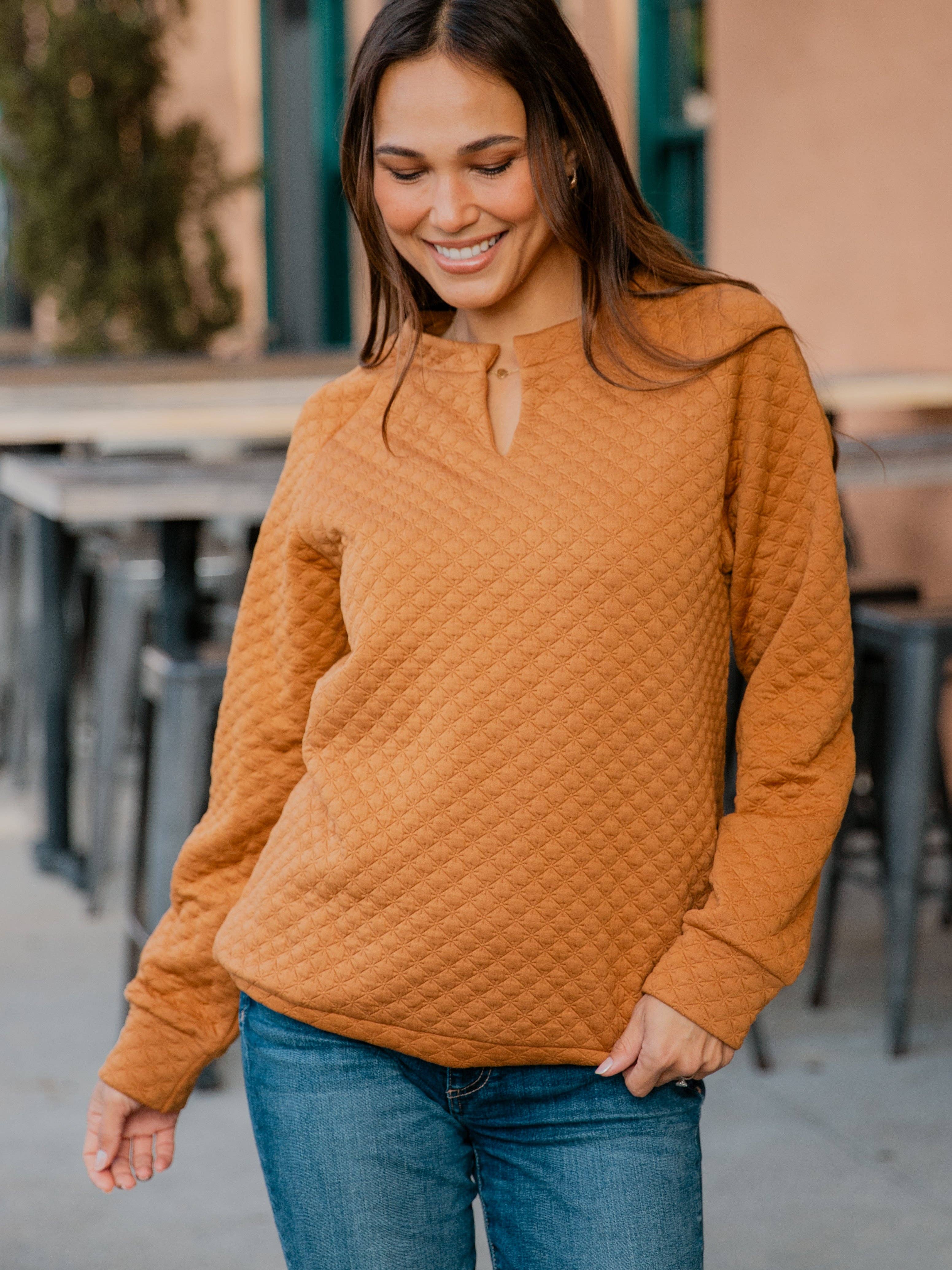 Tickled Teal - Wholesale Sweatshirt - Dames - Gewatteerde trui met gespleten halspatroon4