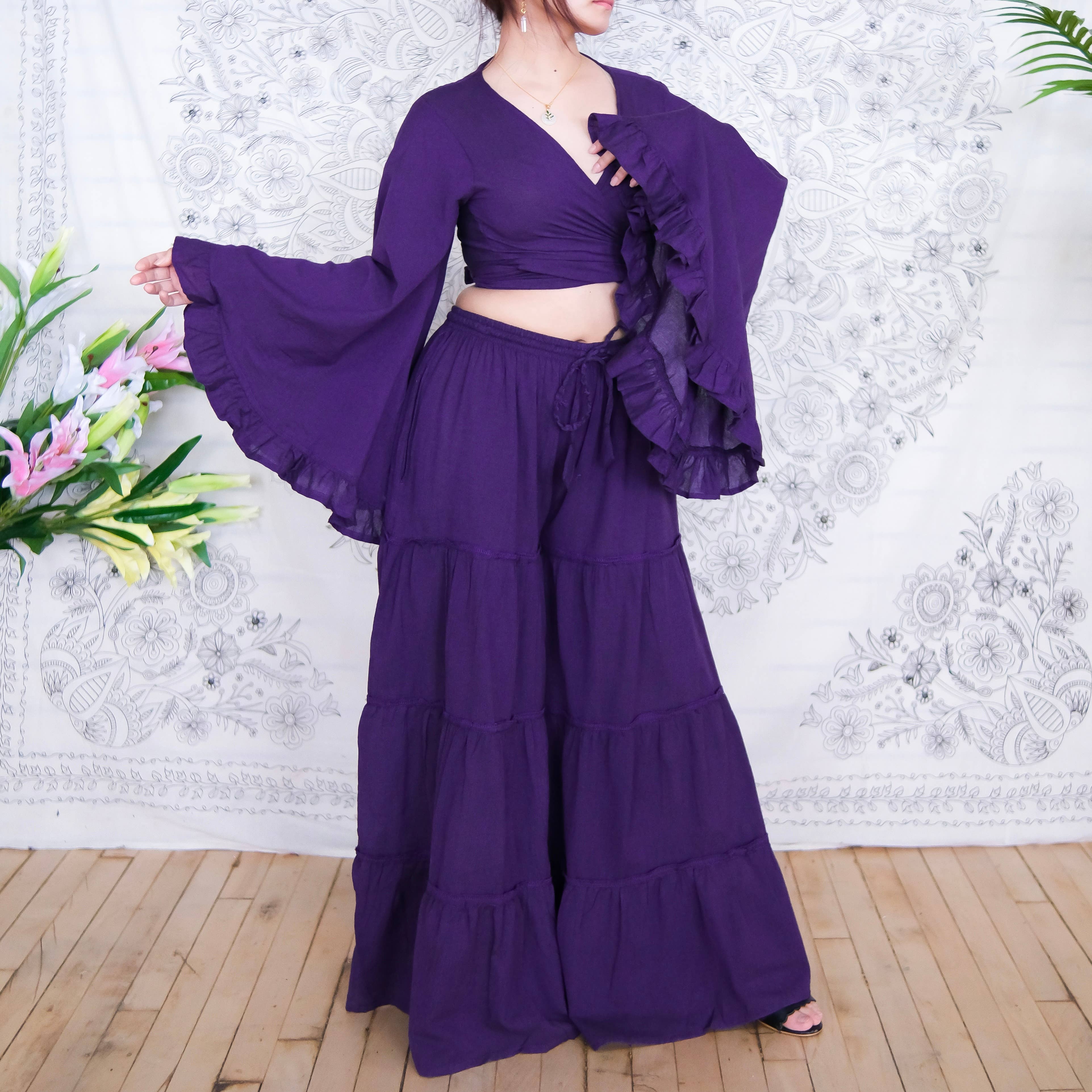 Karma Nepal Crafts - Wholesale Top & Pant Set (NOT Loungewear) - Women's - Cotton Flowy Tiered Pant with Ruffle Sleeve Set2