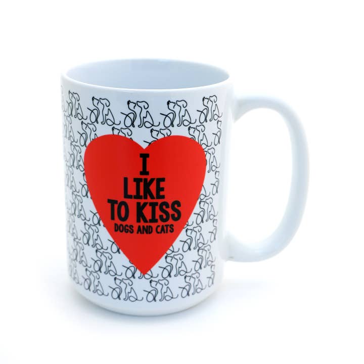 Jeg kan lide at kysse hunde og katte krus, sjovt krus til dyreelsker for engroshandel hos Lenny Mud