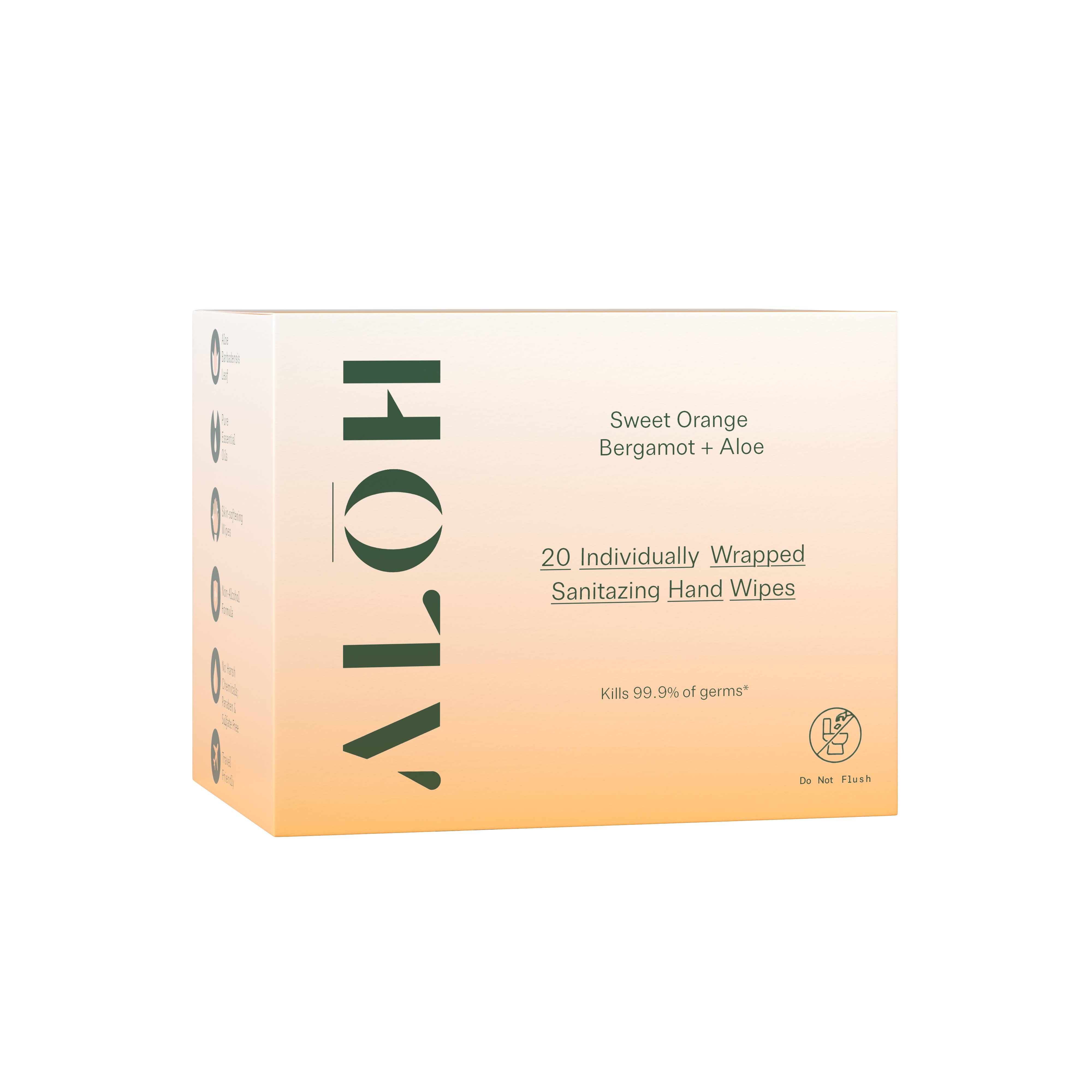 ALŌH - Wholesale Hand Sanitizer - Sweet Orange Bergamot + Aloe Individually Wrapped Sanitizing Hand Wipes