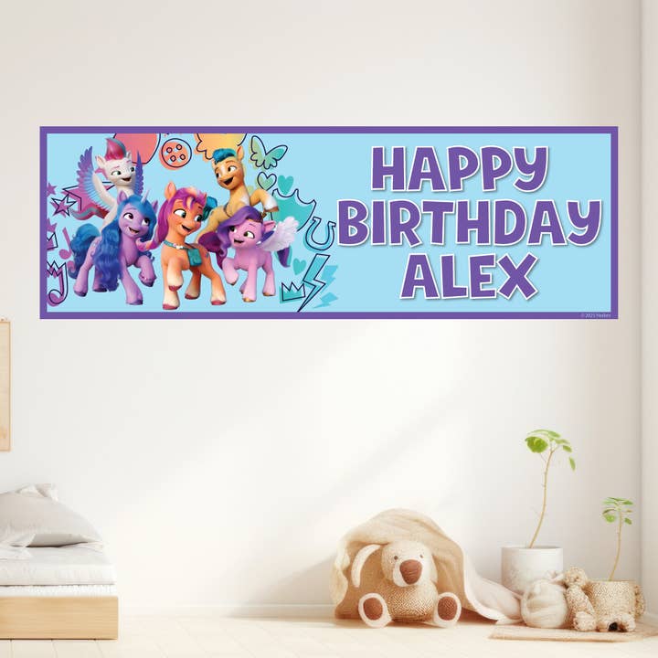 Min lilla ponny födelsedag - Lila och blå grupp personligt anpassad banderollväggdekal för wholesale av Themed