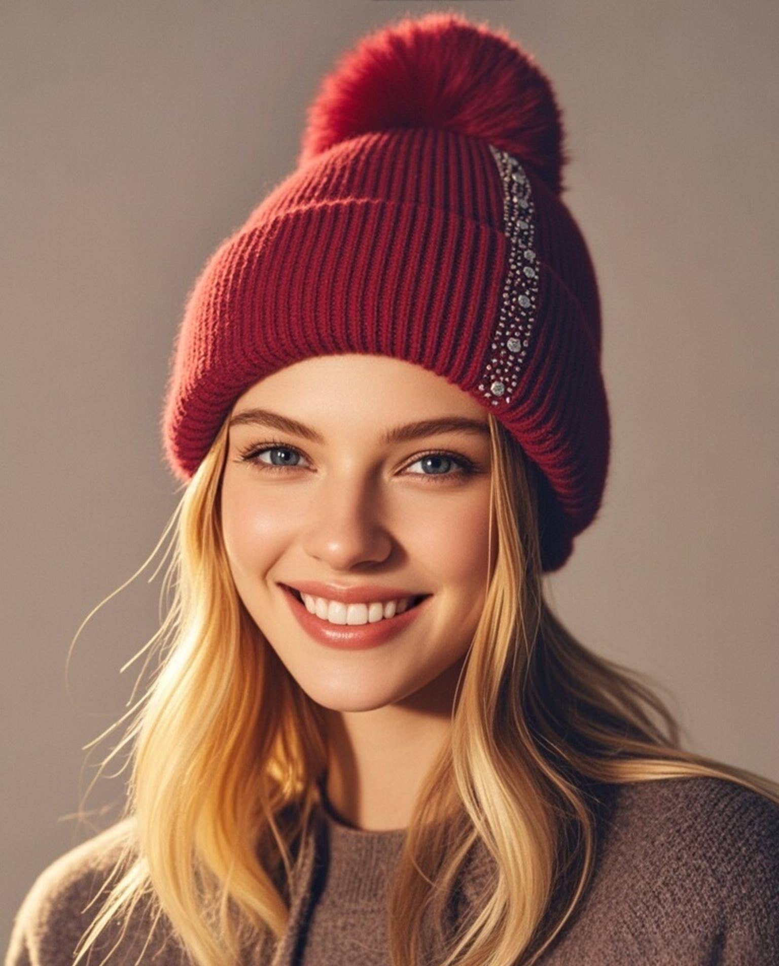 JC Sunny Fashion - Venta al por mayor Gorro de lana - Mujer - Gorro de Punto Adornado con Borla1