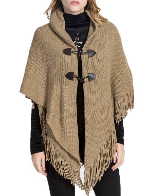 HIDDENBRAND - Wholesale Cardigan - Women's - Buttoned Cardigan Fringe Shawl