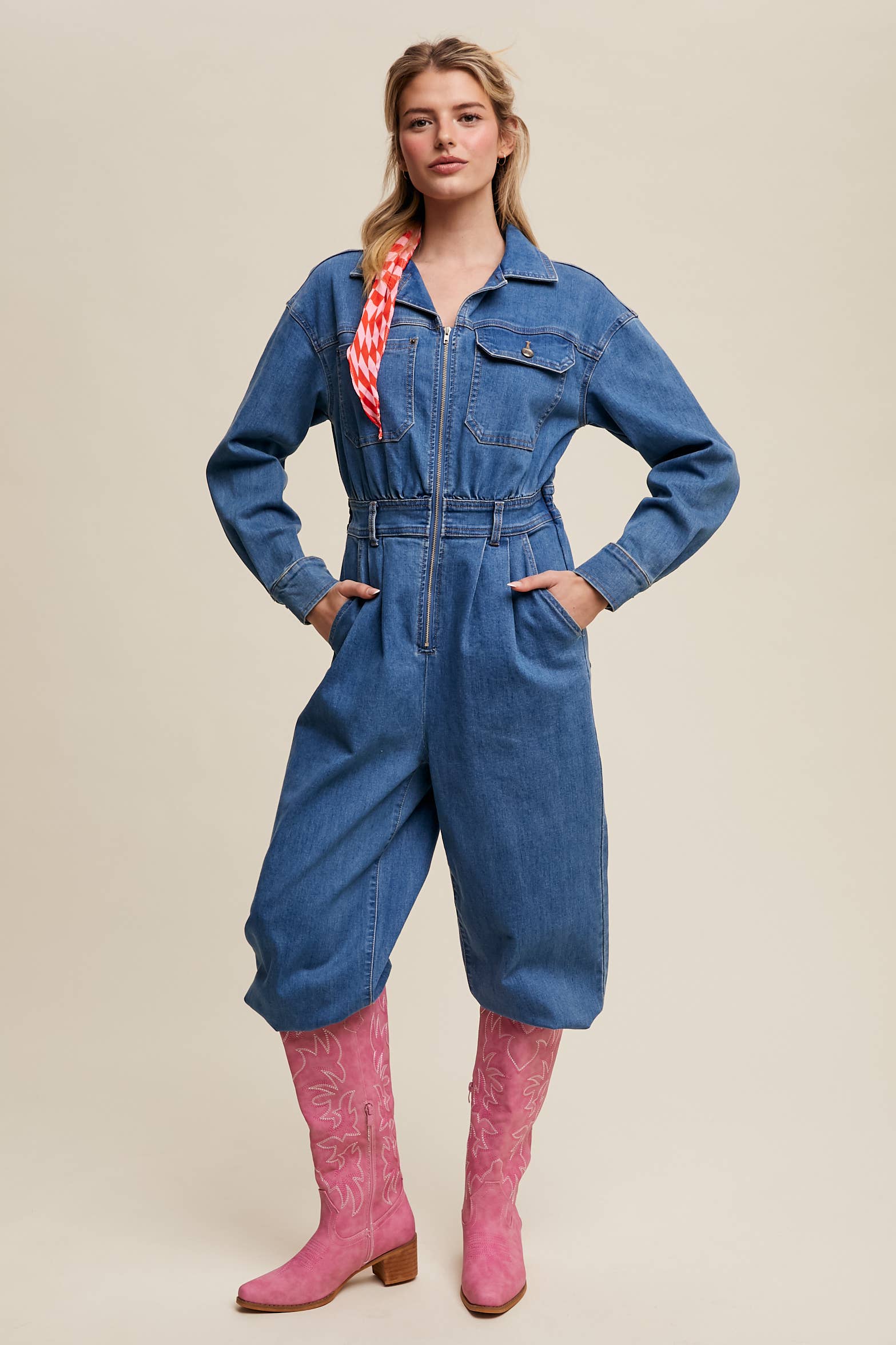 Denim Utility Jumpsuit for wholesale on Faire2