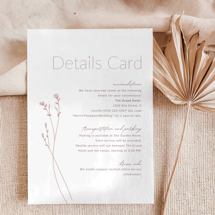 Modèle de carte de détails 5''x7'' | Collection Romantique Moderne pour la vente par PureAmoreDesigns