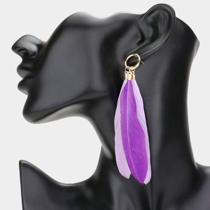 Sensibling Corp. - Vente Boucles d'oreilles pendantes - Boucles d'oreilles pendantes à trois plumes3