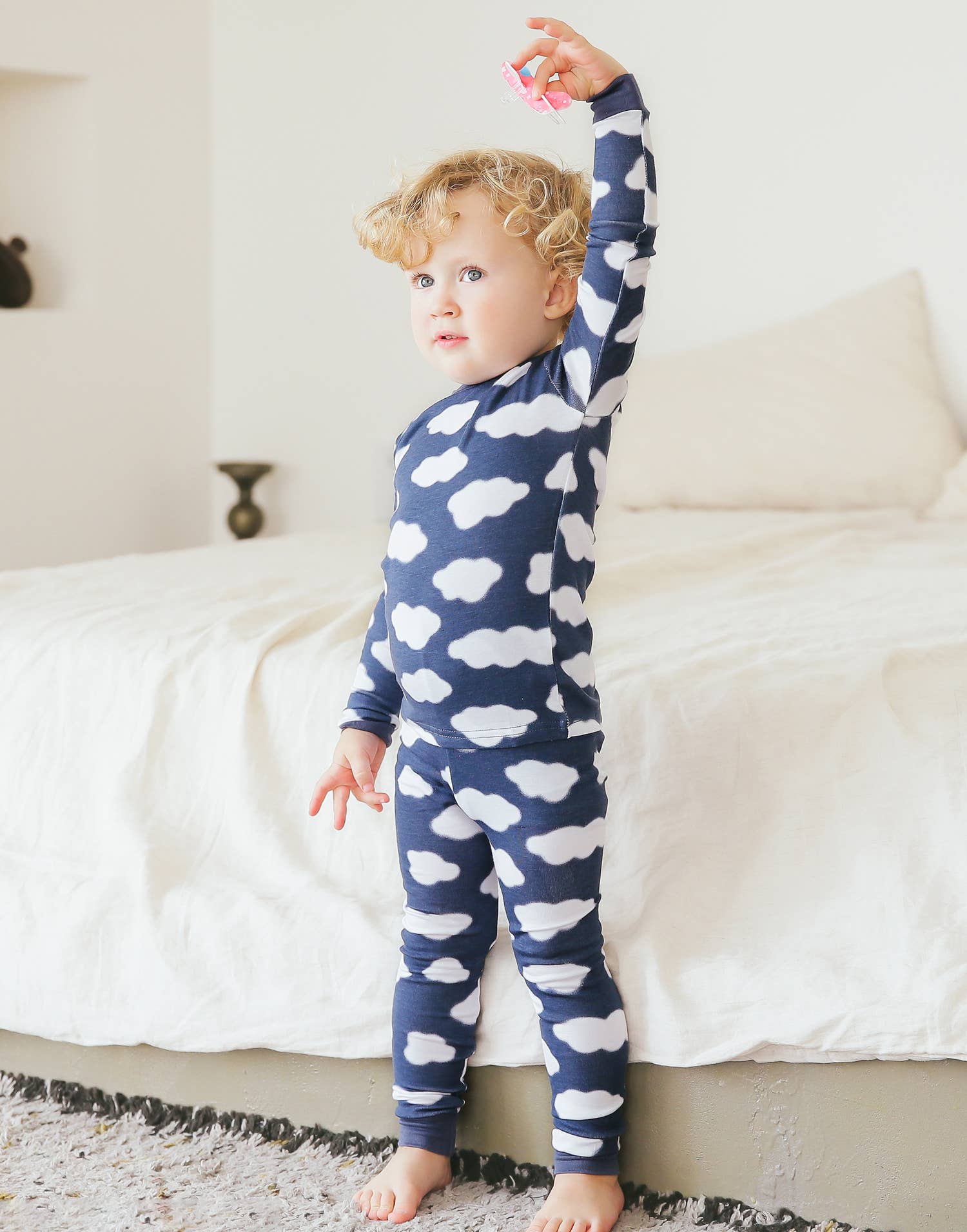 Navy Cloud Modal Long Sleeve PJs for wholesale on Faire1